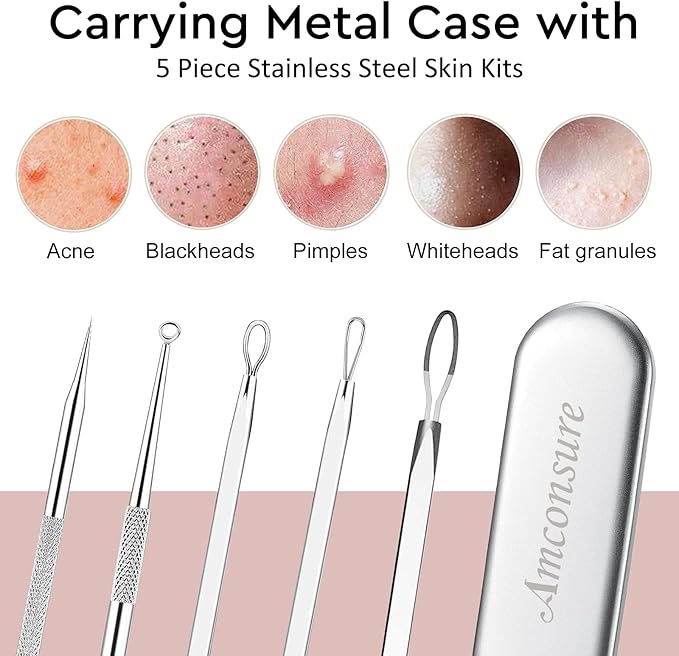 Amconsure Facial Steamer - Nano Ionic Face Steamer Warm Mist Steamer for Home Sauna SPA, Humidifier for Face Steamer for Deep Cleaning Unclogs Pores Sinuses - Bonus 5 Piece Stainless Steel Skin Kit