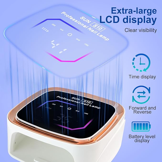 LIMEGIRL UV LED Nail Lamp Kit for Gel Polish Professional Fast White Curing Dryer Light Set with 36 Beads and Gloves and LCD Large Screen Cordless Rechargeable Nail Art Cure Machine at Home and Salon