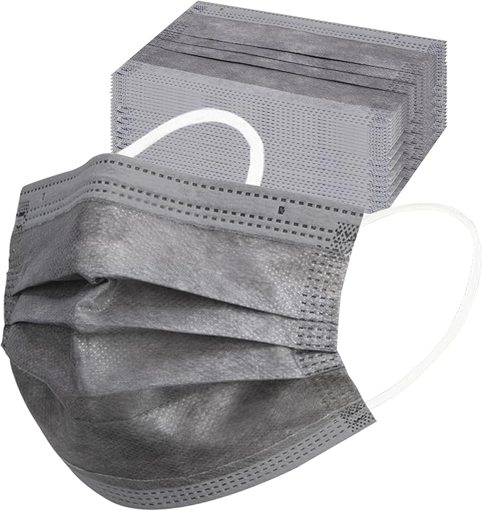 akgk 100PCS Grey Disposable Face Masks, 3-Ply Breathable Grey Face Mask For Adults