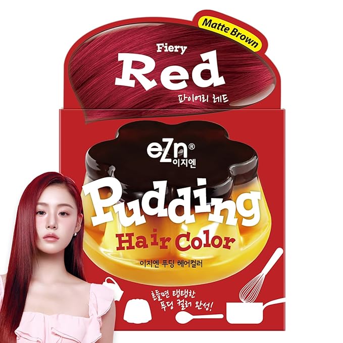eZn Pudding Hair Dye, Ammonia-Free, Semi-Permanent DIY Korean Hair Dye Color with Keratin, Odorless Gentle for Sensitive Skin No Skin Irritation (Fiery Red)