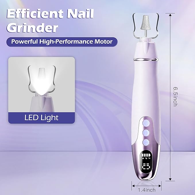 Professional Manicure Pedicure Kit Electric Nail Grinder,10 Speeds Cordless Nail Drill with LED Light, Nail File with LED Display,Wider Grinder for Toenail Hand Feet Care for Women Men