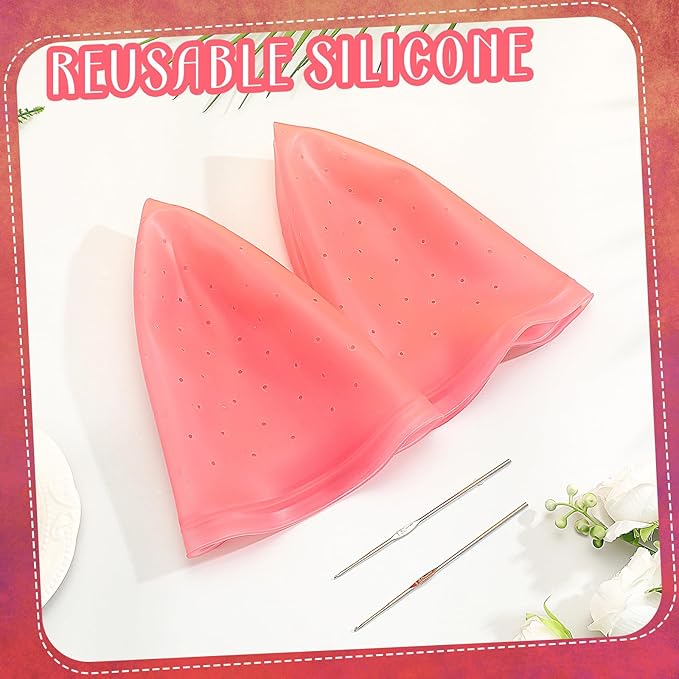 Jexine 2 Pcs Hair Coloring Highlighting Cap Reusable Silicone Highlight Cap with Holes and Hook for Hair Coloring, Frosting, Hairdressing & Highlighting, Salon Tools Kit(Pink)