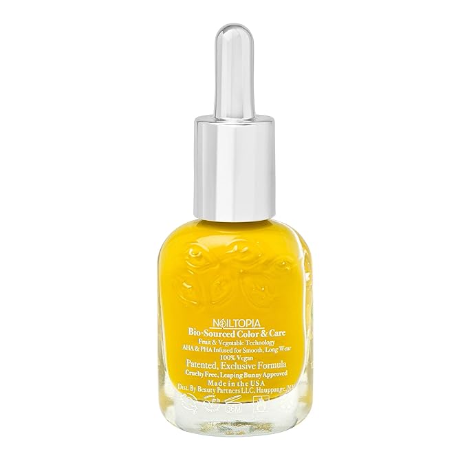 Nailtopia - Plant-Based Chip Free Nail Lacquer - Non Toxic, Bio-Sourced, Long-Lasting, Strengthening Polish - Sol Glow (Bright Yellow) - 0.41oz