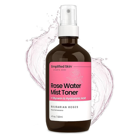 Rosewater and Glycerin Spray – Hydrating & Refreshing Rose Water Spray for Face & Hair – Facial Mist Toner with Hyaluronic Acid to Soothe, Soften, Tone & Prep Skin – Alcohol-Free, 4 Fl Oz