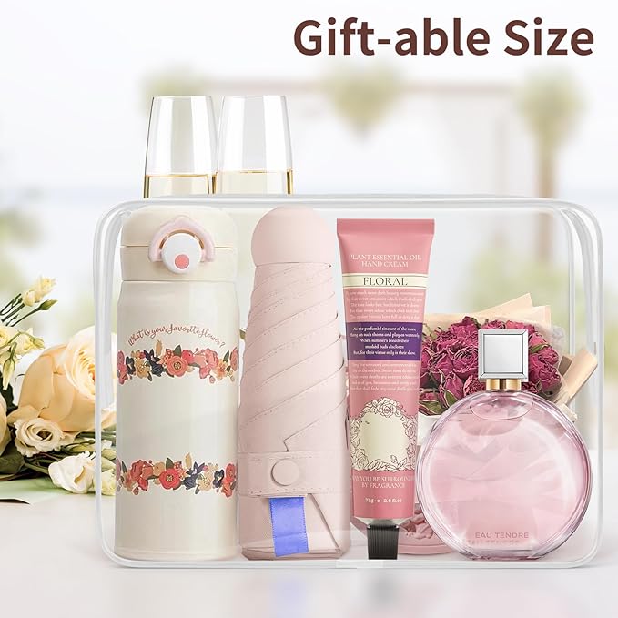 TISRATOK 12 PCS Clear Makeup Bag for Women with Zipper, TSA Approved Toiletry Pouch, Cosmetic Bag Bulk for Travel Organizer Essentials - White,Large