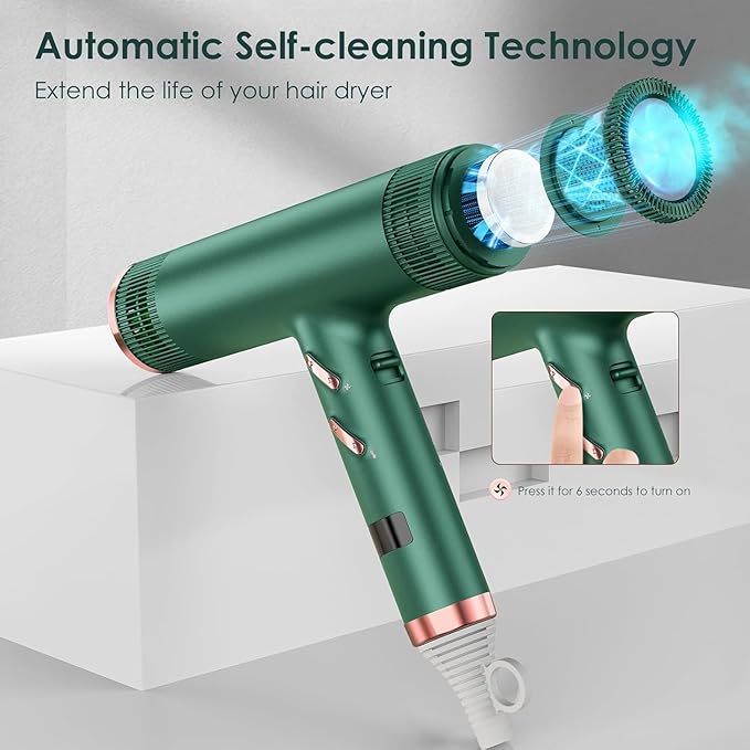 Hair Dryer with Diffuser, Professional Brushless Motor Blow Dryer, 3 Heating/3 Speed/Cold Botton for Fast-Drying, Portable Dryer Gifts for Women/Men