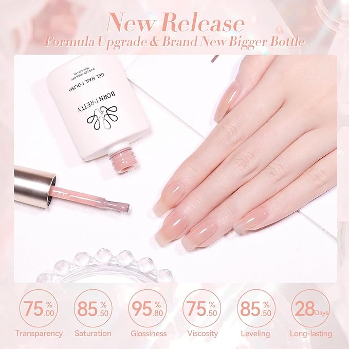 Born Pretty Jelly Gel Nail Polish Jelly Nude Gel Polish Sheer Translucent Skin Stone Natural Soak Off Hema-Free Gel Polish Nail Art DIY 15ML