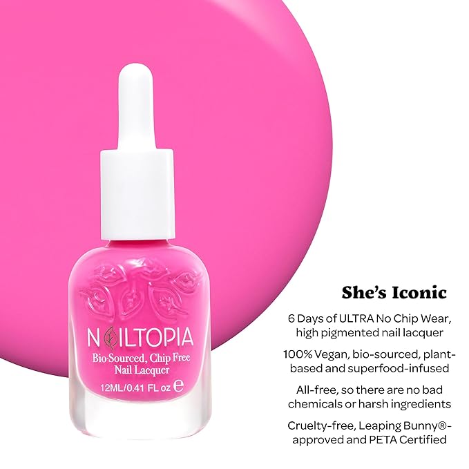 Nailtopia Bio-Sourced Chip Free Nail Lacquer - Vegan And Cruelty Free - Strengthens And Conditions Nails - Delivers Healthy Manicures And Pedicures - Long Lasting - Shes Ionic - 0.41 Oz Nail Polish