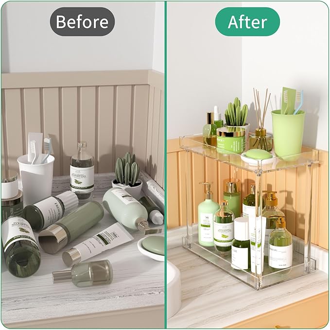 NPPLUS Acrylic Bathroom Counter Organizer, 2-Tier Tray Vanity Counter Organizer, Home Storage Holder for Makeup, Cosmetics & Perfume