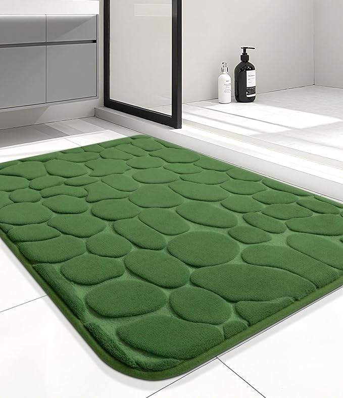 YIHOUSE Memory Foam Bath Mat Cobblestone Bathroom Rugs Super Water Absorbent Bath Mats for Bathroom Machine Washable Bath Rugs(24 x 36,Green)