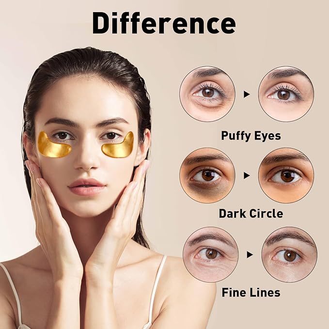 CHMI Under Eye Patches (50 Pairs) - 24K Gold Eye Patches for Puffy Eyes, Dark Circles, EyeBags and Wrinkles, Collagen Skin Care Products, Beauty & Personal Care