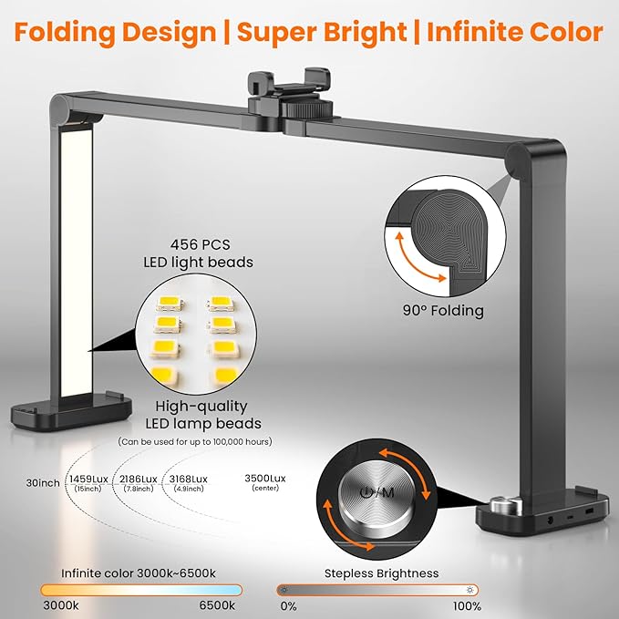 Nail Light for Desk,34 Inch 48W Half Moon Light-Adjustable 3000K-6000K Color Temp, 0-100% Brightness,Nails lamp with Phone Stand,for Nails Art,Tattoo,Eyebrow,Beauty,Reading,Salon