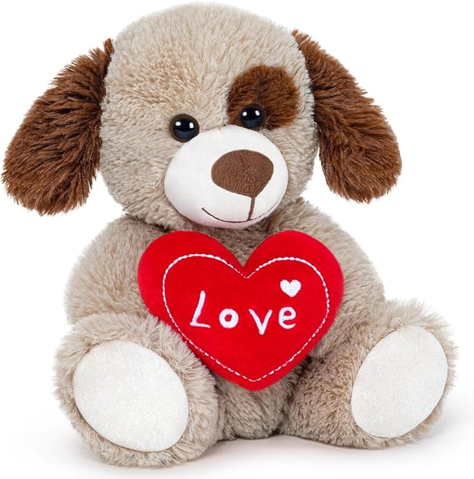 Small Puppy Dog Stuffed Animals Cute I Love You Soft Plush Toy Holding Red Heart for Baby Shower Kids Girls Girlfriend Christmas Valentine's Day, Wedding, Anniversary, Birthday, Brown
