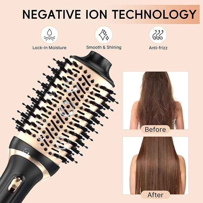 Hair Dryer Brush Set, Multifunctional Hot Air Brush for Salon Blowouts, Negative Ion Technology & Quick Drying, Shiny and Less Frizz, Champagne Gold