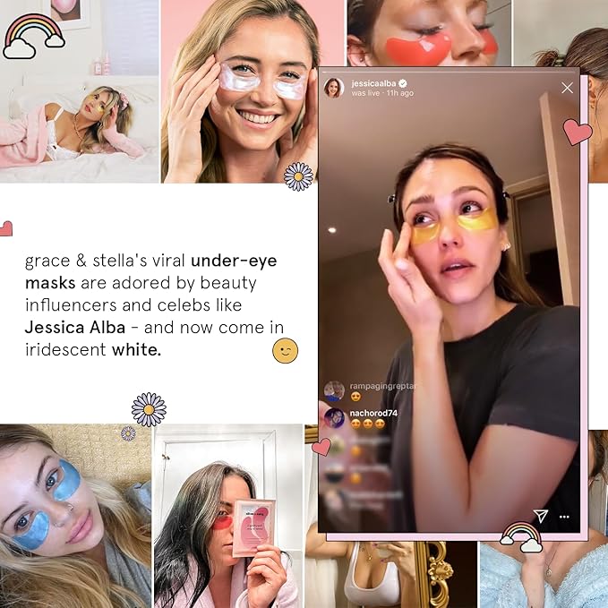 grace & stella Peptide Under Eye Patches with Niacinamide & Rice Extract - Firming Eye Masks for Dark Circles and Puffiness - Stocking Stuffers Under 10 - Vegan, Cruelty-Free (White, 6 Pairs)