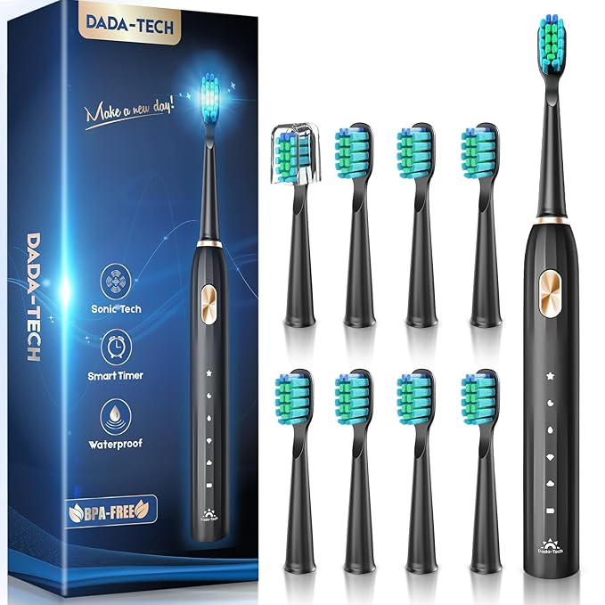 Ultrasonic Toothbrush for Adults Sonic Toothbrush, 9 Brush Heads, 5 Cleaning Modes, 4-Hour Charge Lasts 60 Days Electric Toothbrush (Black)