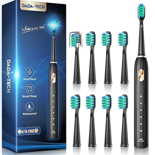 Ultrasonic Toothbrush for Adults Sonic Toothbrush, 9 Brush Heads, 5 Cleaning Modes, 4-Hour Charge Lasts 60 Days Electric Toothbrush (Black)