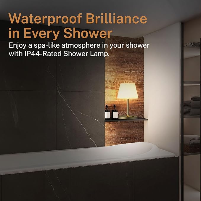 Cordless Lamp, 5000mAh Battery Operated Rechargeable Table Lamp with Power Bank, Touch Dimmable 3 Color Temperatures, IP44 Waterproof Shower Lamp for Kitchen, Bathroom, Indoor Or Outdoor Use 9.6in