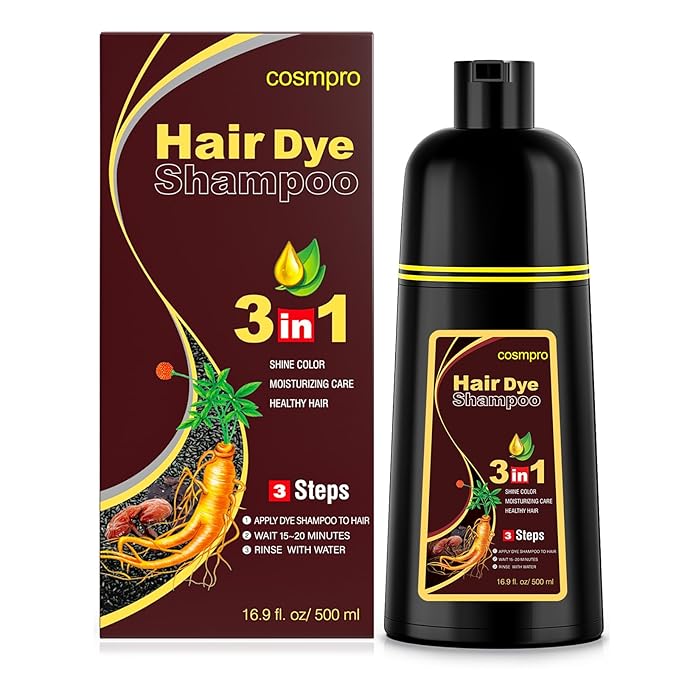 cosmpro Dark Brown Hair Dye Shampoo 3 in 1 for Gray Coverage for Women Instant Natural Hair Color Shampoo Semi Permanent 500ML - Champu Para Canas Mujer
