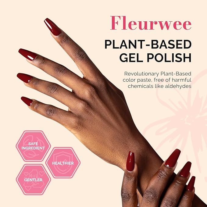 MelodySusie Fleurwee Plant Based Gel Nail Polish, Hema Free Rose Red Nail Polish, Soak Off UV LED Gel Polish Gift for Women 21 Non Toxic Long Lasting Nail Art Manicure Salon DIY at Home P29