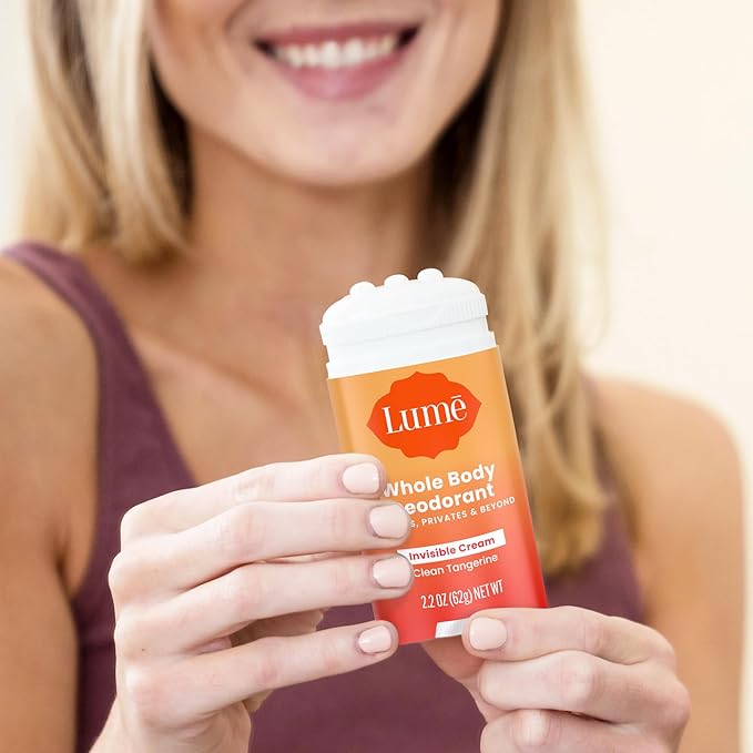 Lume Whole Body Deodorant - Invisible Cream Stick - 72 Hour Odor Control - Aluminum Free, Baking Soda Free, Skin Safe - 2.2 Ounce (Pack of 2) (Clean Tangerine)