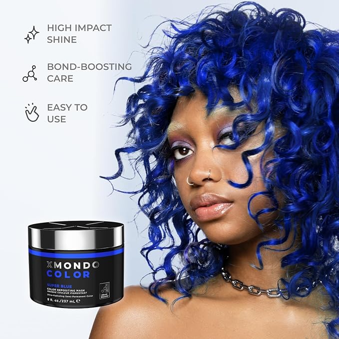 XMONDO Color Super Blue Mask – Semi-Permanent Blue Dye with Bond Booster & Hyaluronic Acid, 8 oz