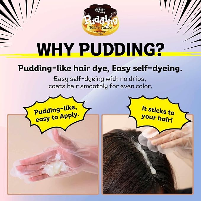 eZn Pudding Hair Dye Ammonia Free Semi-Permanent Self Hair Dye DIY Kit included contain Keratin Made in Korea Beauty (Ash Khaki)