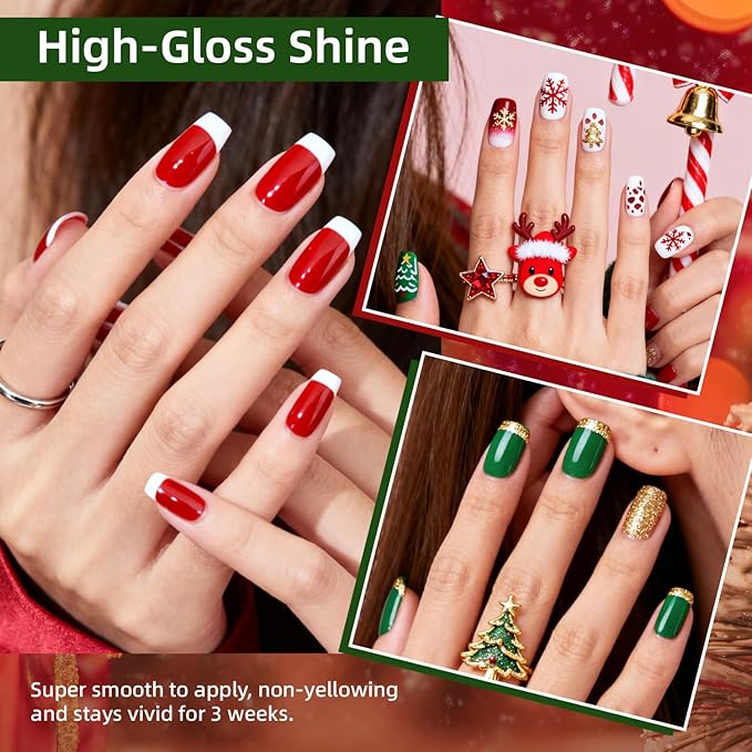 JODSONE Christmas Gel Nail Polish Set,10 Colors 2025 Winter Black White Glitter Burgundy Red & Green Silver Gel Polish DIY Salon for Women Girls Home Christmas Gift
