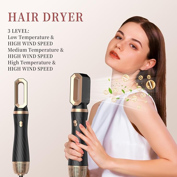 6 in 1 Hair Dryer Brush, Upgrade Detachable Blow Dryer Brush Air Styler Wrap Air Curler, Curly Twist Hot Curling Iron, Negative Ion Blow Dryer Hot Styler, Travel Hair Styling Tool