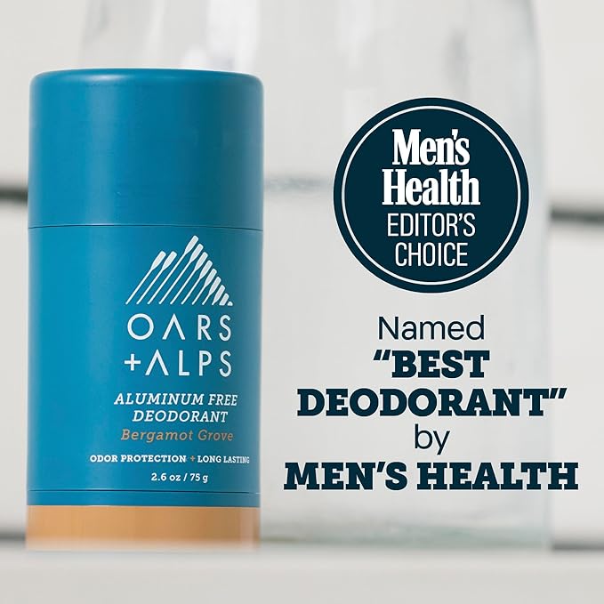 Oars + Alps Deodorant for Men & Women, Aluminum Free Deodorant for Men, Clean Ingredients, Vegan, Long Lasting, Odor Protection, Bergamot Grove, 3pk, 2.6oz