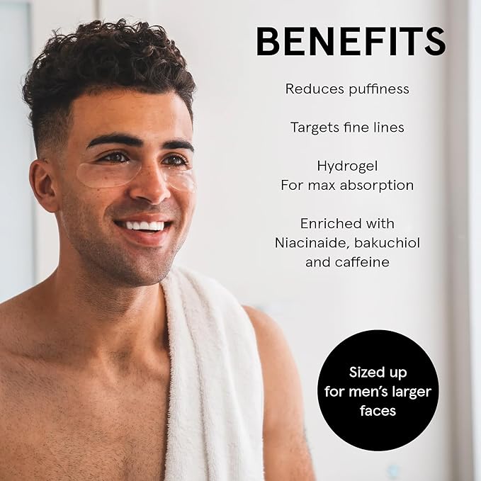 BRO MASK Under Eye Patches for Men with Hydrogel (2 x 6 pairs) - Anti-Aging Korean Eye Masks for Dark Circles and Puffiness- Puffy Under Eye Treatment - Perfect Skin Care Stocking Stuffers for Men