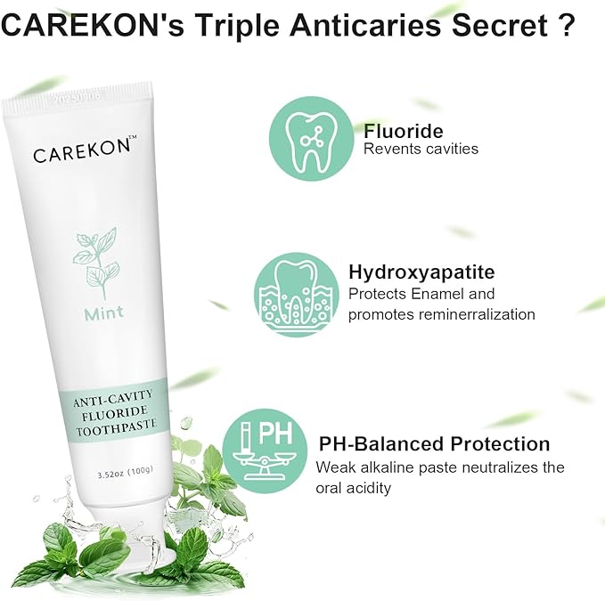 Hydroxyapatite Toothpaste for Sensitive Teeth, Fluoride Toothpaste for Cavity Reversal, Enamel Remineralization, Gum Repair, Teeth Whitening, Home & Travel Size, Mint Flavor, 3 x 3.52oz