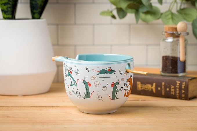 Silver Buffalo Disney Pixar Ratatouille Remy Icons Ceramic Ramen Noodle Rice Bowl with Chopsticks, Microwave Safe, 20 Ounces