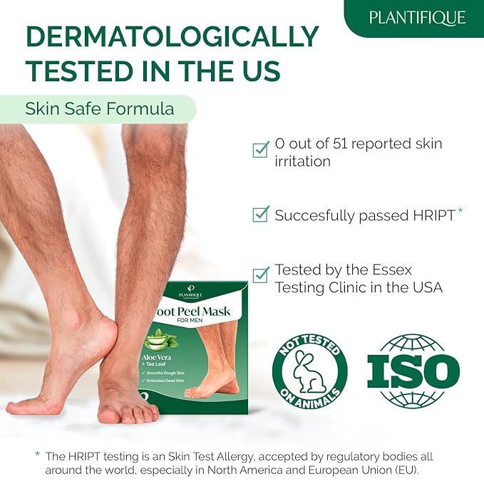PLANTIFIQUE Foot Peeling Mask 2 Pack for Men | Dermatologically Tested Repairs Heels & Removes Dry Dead Skin for Baby Soft Feet | Exfoliating Foot Peel Mask for Dry Cracked Feet | Aloe Vera