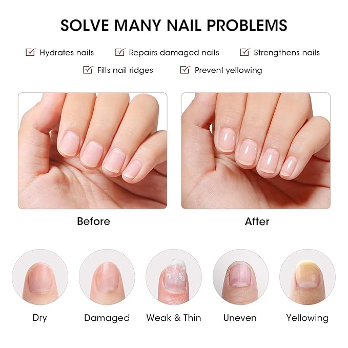 GELLEN Tinted Nude Ridge Filler For Nails, Clear Nail Polish Ridge Filling Base Coat, Nail Strengthener and Growth, Hydrates Strengthens Nourishes Damaged Dry Nails, Shea Butter & Vitamin E & Protein