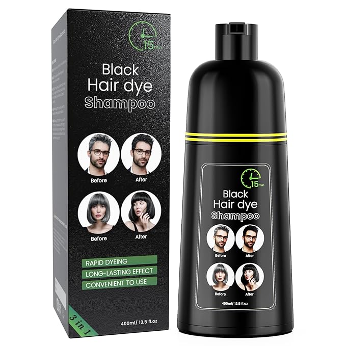 Black Hair Dye Shampoo for Gray Hair, Semi-Permanent Hair Color Shampoo for Men/Women,3 in 1 100% Grey Coverage,Natural herbal Ingredients (Black)