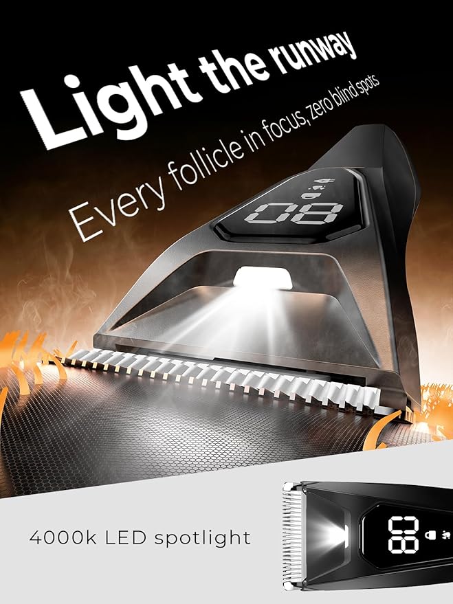 Body Hair Trimmer for Men - Pubic Hair Trimmer for Man - Electric Ball Shaver with Display & Light - Waterproof Wet/Dry Groomer kit for Groin - Wireless Charging - Ceramic Blade with 3 Comb