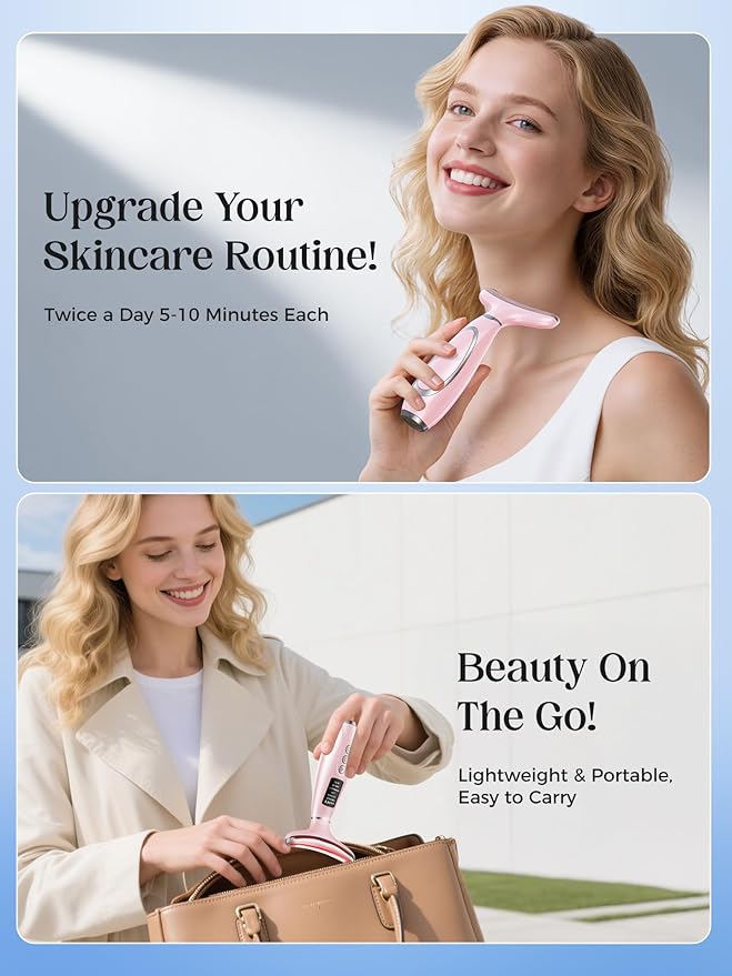 Red Light Therapy for Face & Neck, Face Massager Tool for Anti-Aging, Skin Facial Sculptor, 7-Color LED Phototherapy Device with Lifting, Heat & Vibration, Firming, Rechargeable Beauty Tool