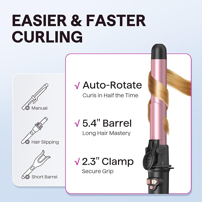 Wavytalk Rotating Curling Iron, Curl Cycle, 1 Inch Automatic Curling Wand for Long Hair, Get Effortless Beach Waves with Self Spinning Barrel up to 430°F with Home Button, Dual Voltage, Rose Gold