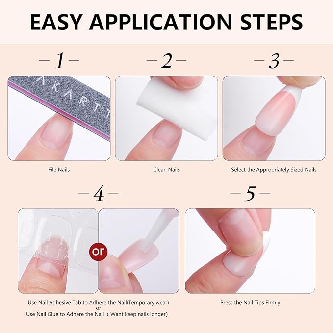 Makartt Press on Nails Kit: Short Gradient & French Glam Coffin Nail Tips in 6 Styles 144PCS, Natural Fit with Adhesive Tabs, Glue, and File, Manicure Set for Home Salon