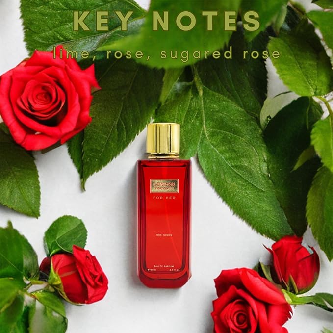 London Fragrances - Red Roses - Womens Perfume - Fresh Floral Fragrances - Eau de Parfum - Lime Zest, Rose Perfume for Women - 3.4 oz