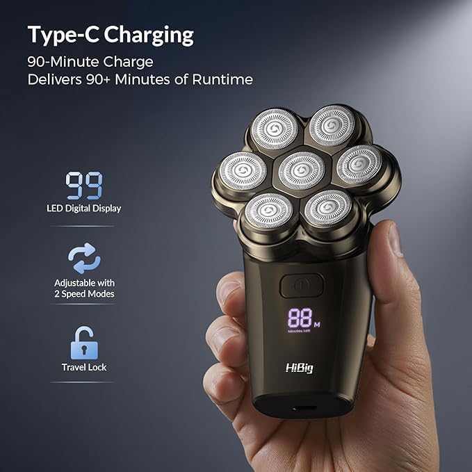 Head Shavers for Bald Men - 7D Arc Electric Razor with Magnetic Detachable Head, Waterproof Wet Dry 5-in-1 Electric Shaving & Grooming Kit, LED Display Rechargeable Head & Body Hair Shaver, Grey