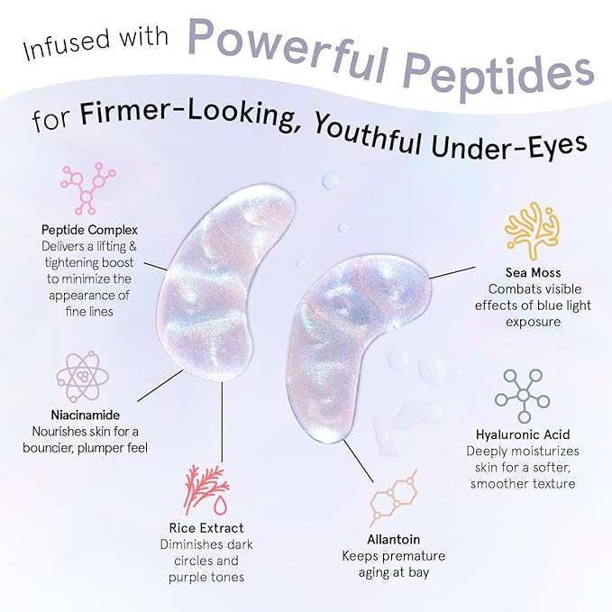 grace & stella Peptide Under Eye Patches with Niacinamide & Rice Extract - Firming Eye Masks for Dark Circles and Puffiness - Stocking Stuffers Under 10 - Vegan, Cruelty-Free (White, 6 Pairs)