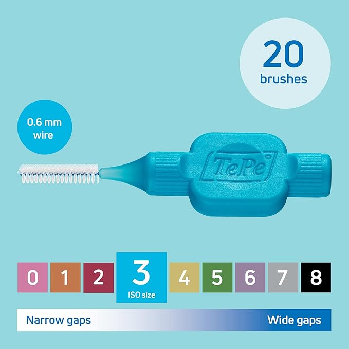 TePe Interdental Brushes Original | Size 5-0.8mm | 1 Pack of 20 Brushes (0.6 mm, Blue)