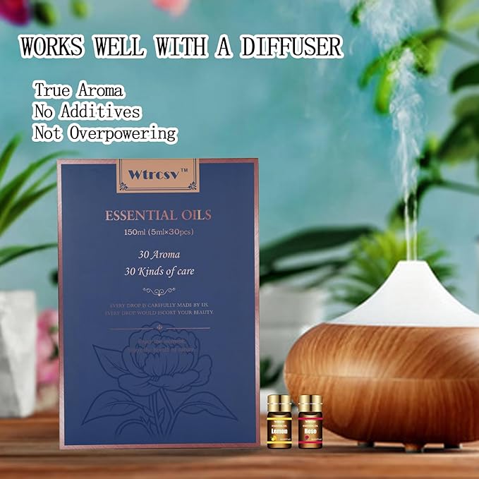 Essential Oils Set-Essential Oils-Perfect for Diffuser, Humidifier,Aromatherapy, Massage,Soap Making,Skin & Hair Care,30x5 ml