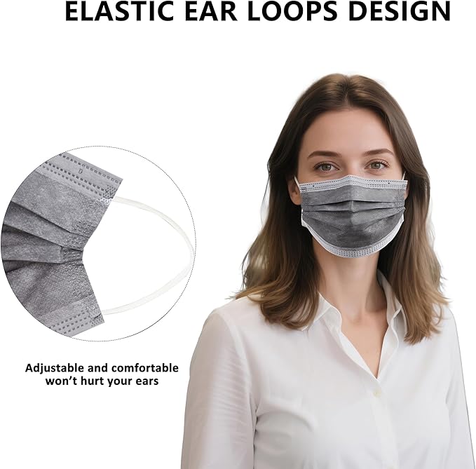 akgk 100PCS Grey Disposable Face Masks, 3-Ply Breathable Grey Face Mask For Adults