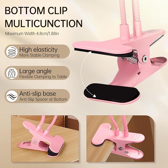 AORAEM LED UV Nail Lamp: Double-Headed Gooseneck U V Lamp for Gel Nails, LED Flash Cure Light with 6X Magnifier Home DIY Salon, Pink