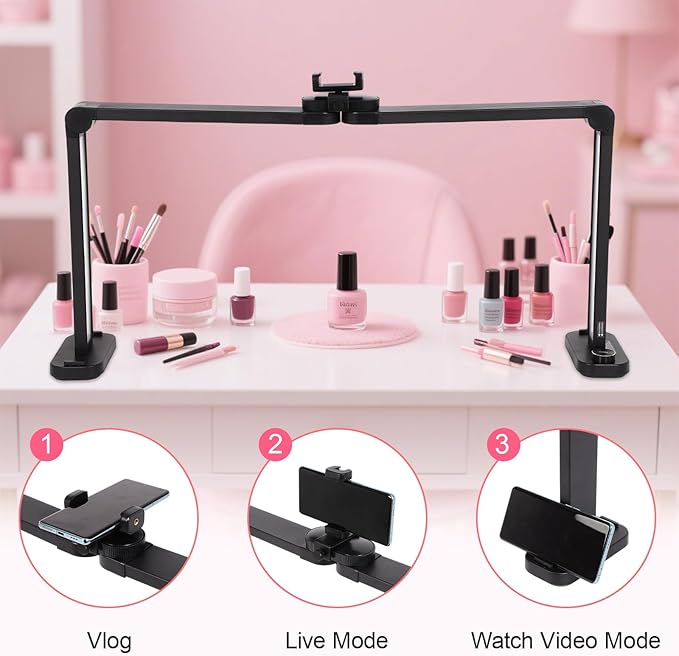 34in Half Moon Light for Nail Desk, Foldable LED Lamp for Nail Art, Tattooing, Craft Making, Stepless Dimming, 3000-6000K Color Temperature Adjustment, 456 Light Beads, Black