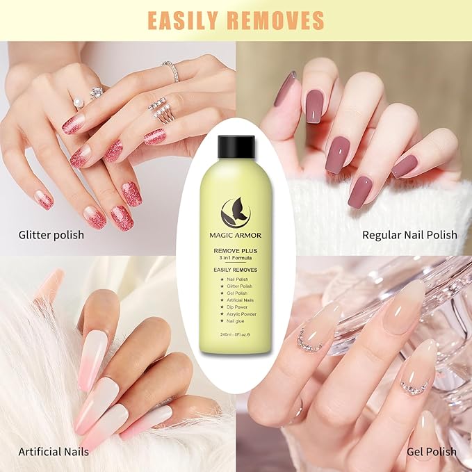 8 FL.Oz Gel Nail Polish Remover, Non Acetone Nail Polish Remover Natural Formula Soak off Gel Removal Professional Finger Nail Polish Remover for Acrylic Glue Dip Powder for Home Salon