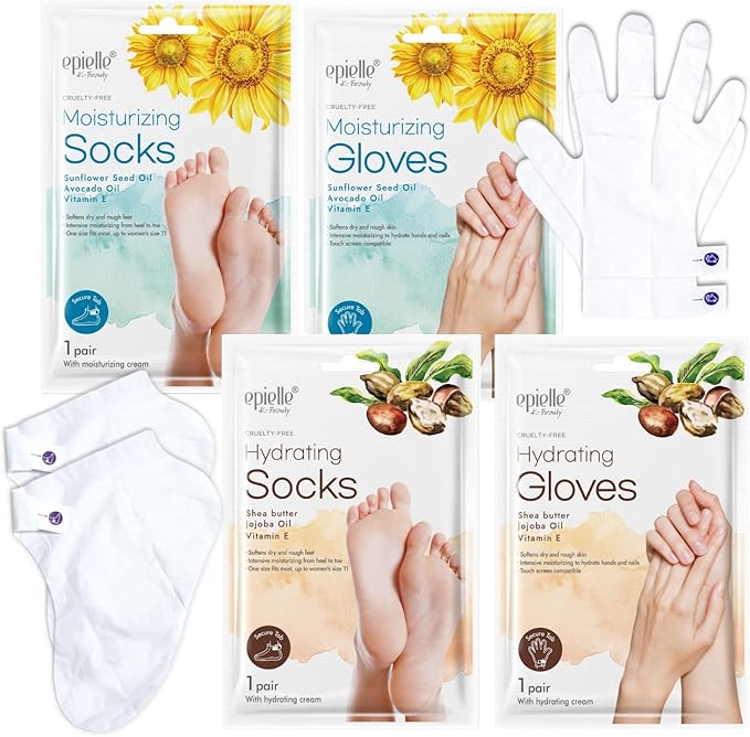 Epielle Hydrating & Moisturizing Hand & Foot Masks for Dry, Rough Skin, Self Care Gifts for Women, Spa Kit, Stocking Stuffers, Thanksgiving Essentials, 6 Moisturizing Gloves & 6 Moisturizing Socks